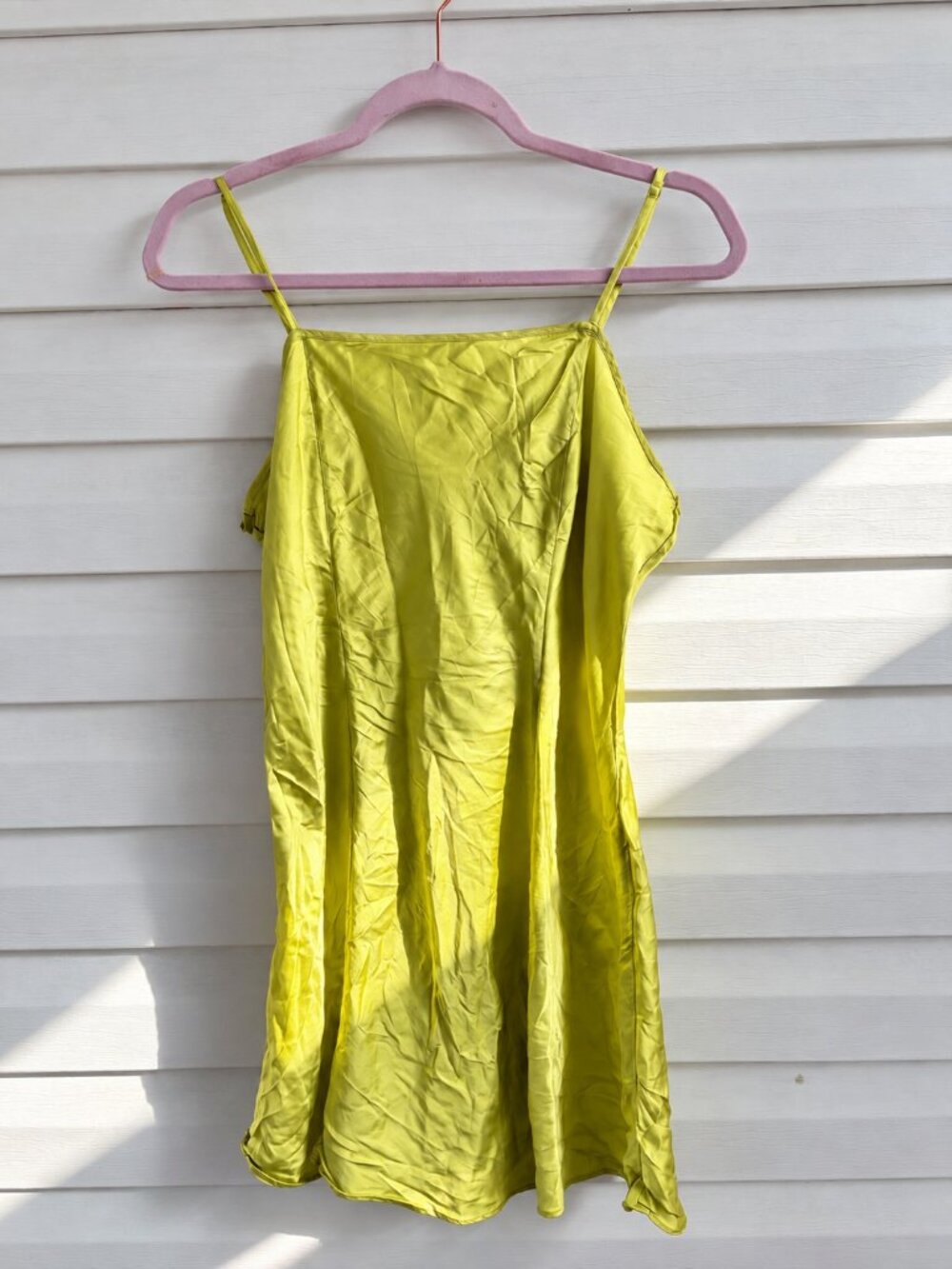 Victoria’s Secret 100% Silk Chartreuse Slip Dress Nightgown M Y2K